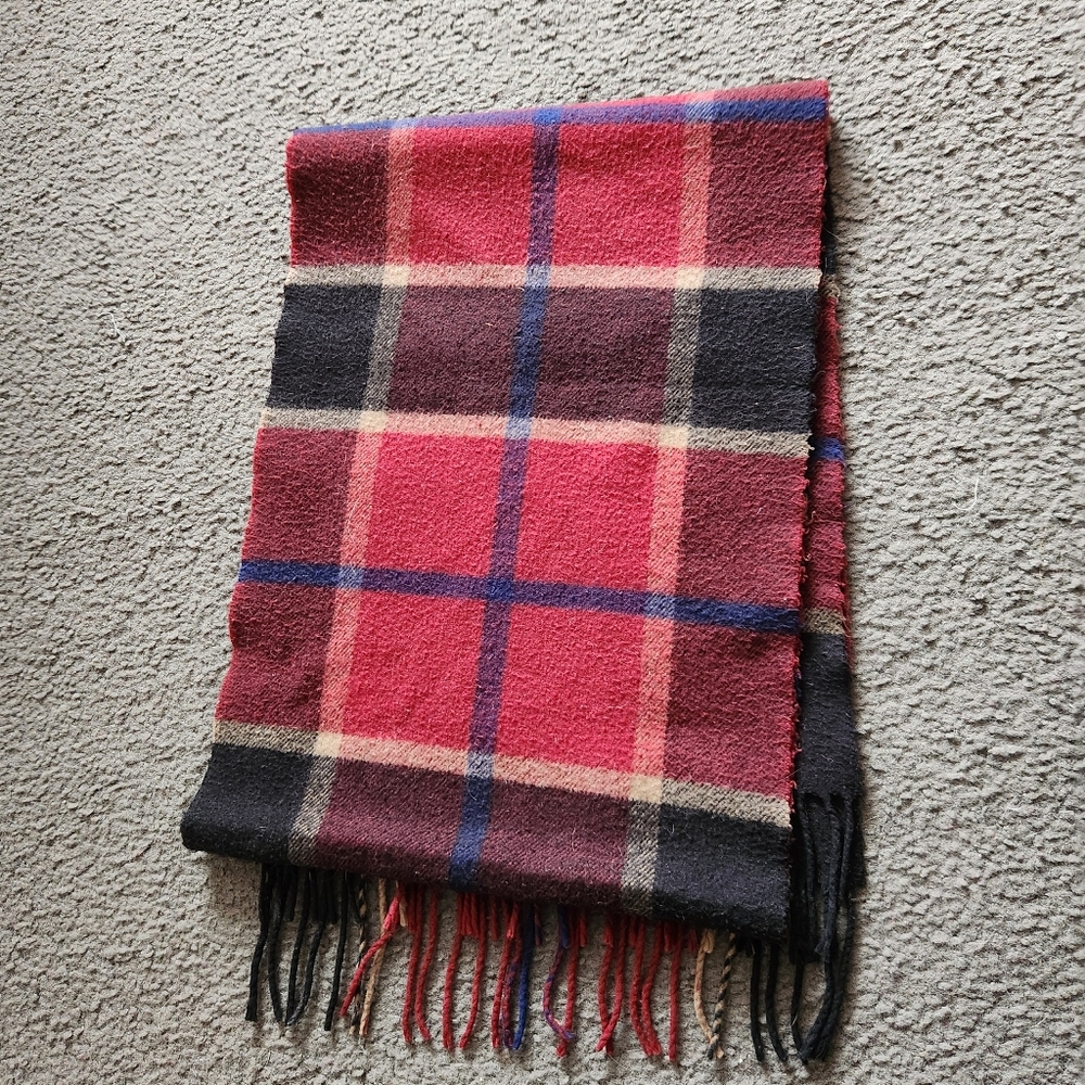 Hand Tailored Mens Scarf Black Red Check 100% Cashmere